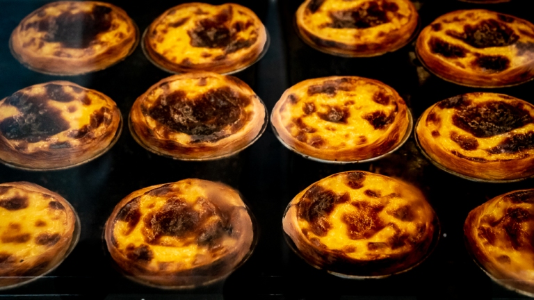 Close up of Portuguese style custard tarts
